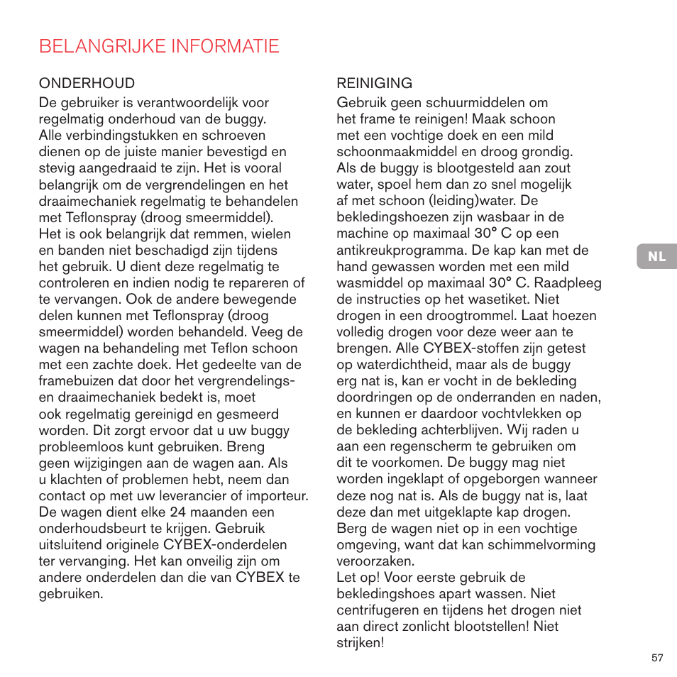 Belangrijke informatie | Cybex PRIAM CARRY COT User Manual | Page 58 / 113