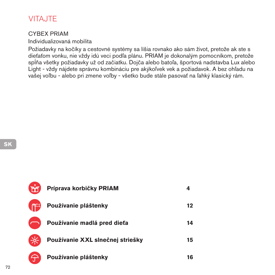 Vitajte | Cybex PRIAM CARRY COT User Manual | Page 71 / 113