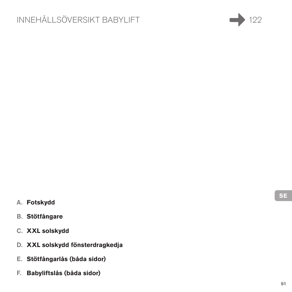 Innehållsöversikt babylift 122 | Cybex PRIAM CARRY COT User Manual | Page 88 / 113