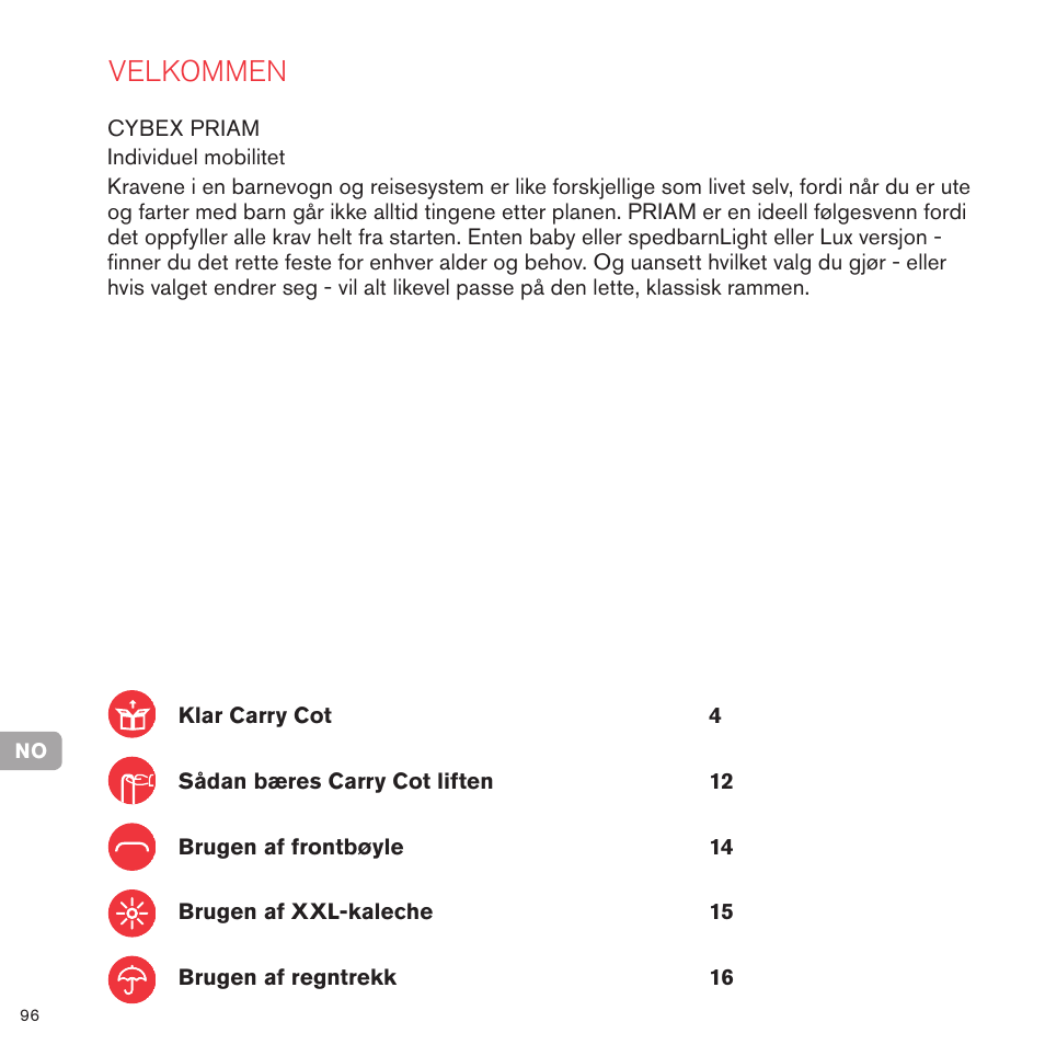Velkommen | Cybex PRIAM CARRY COT User Manual | Page 93 / 113