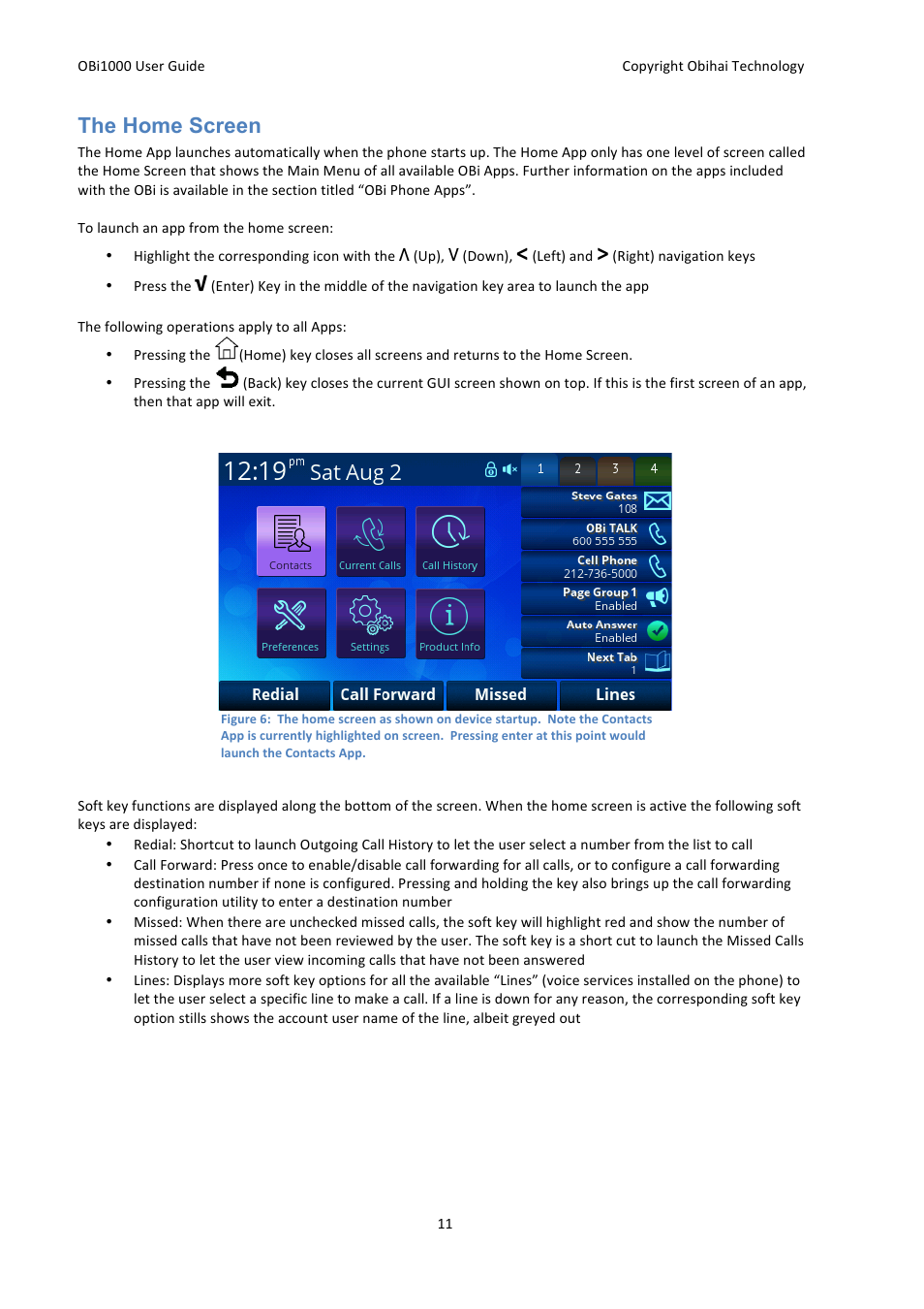 The home screen | Obihai OBi1000 User Guide User Manual | Page 11 / 62