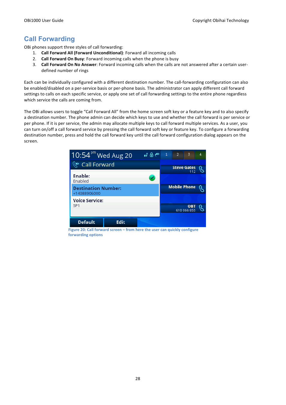 Call forwarding | Obihai OBi1000 User Guide User Manual | Page 28 / 62