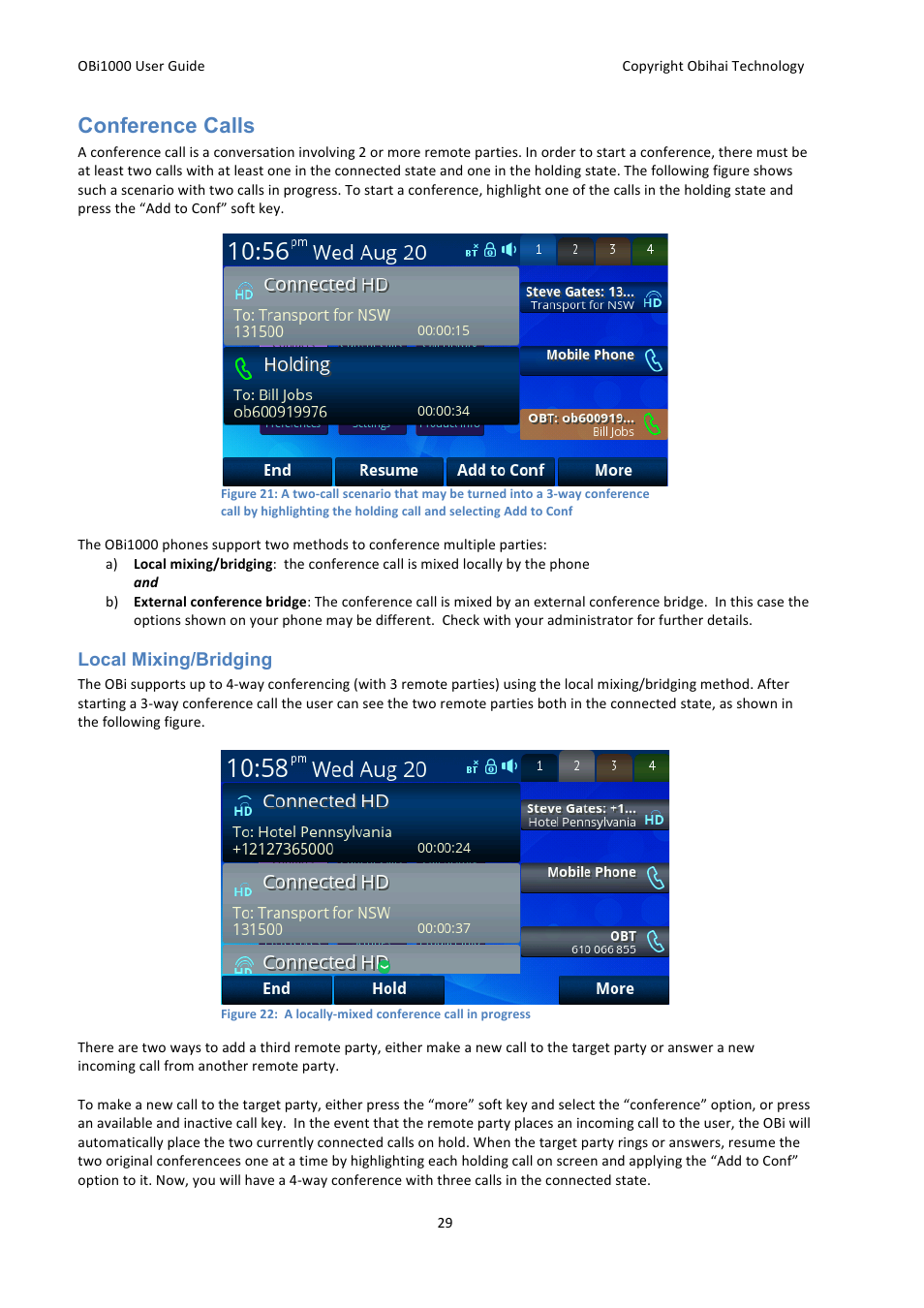 Conference calls | Obihai OBi1000 User Guide User Manual | Page 29 / 62