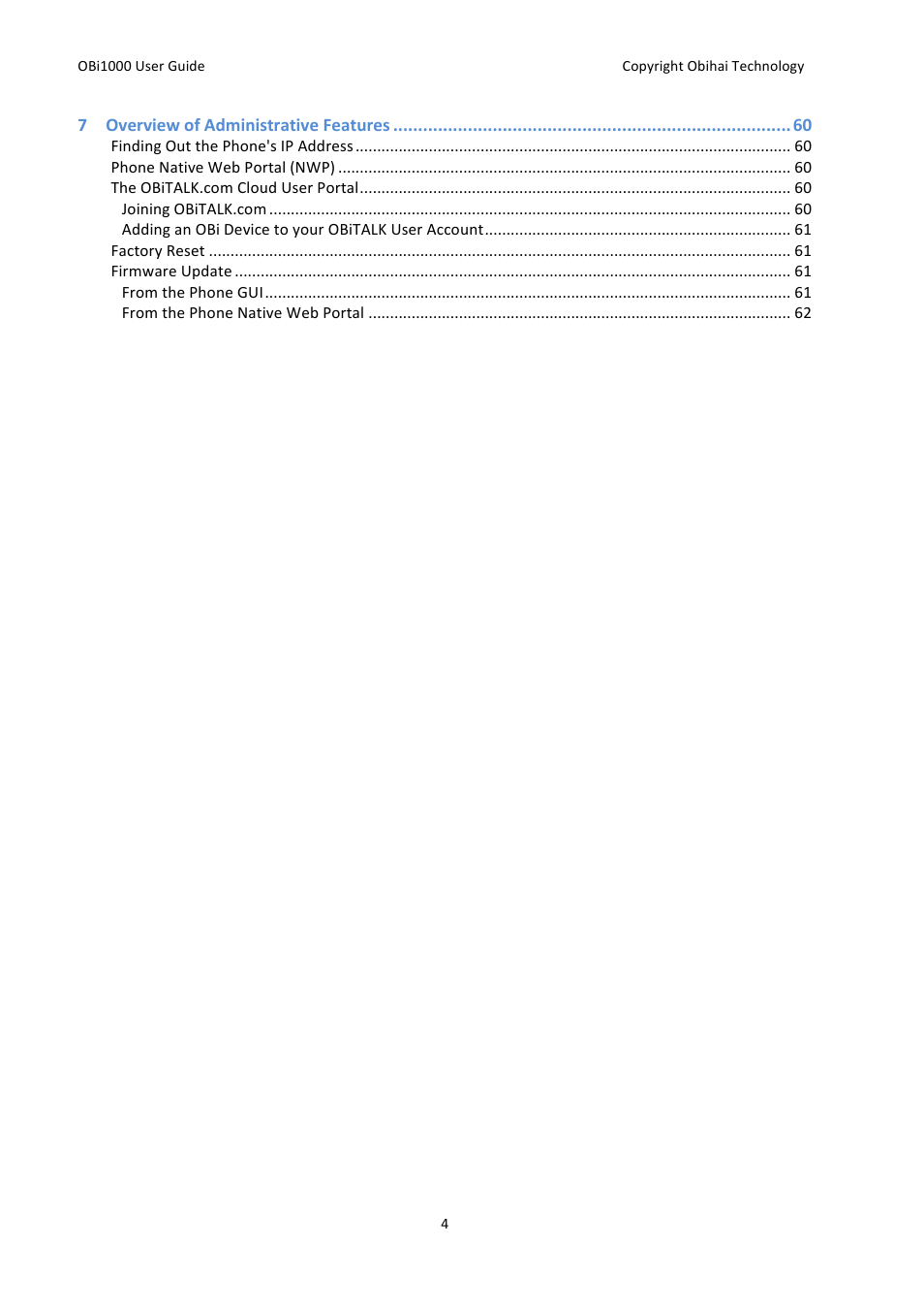 Obihai OBi1000 User Guide User Manual | Page 4 / 62