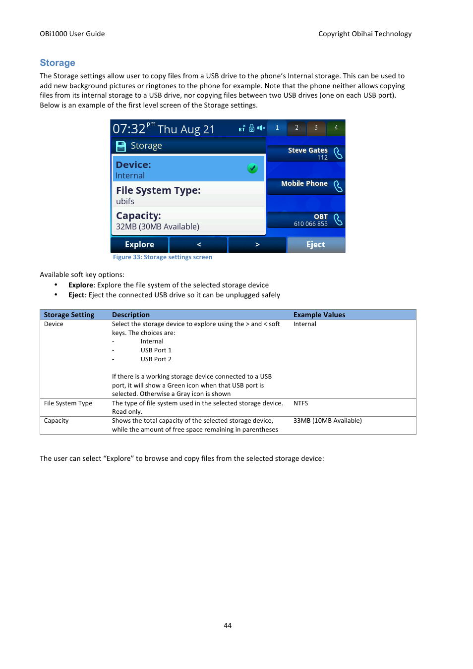 Storage | Obihai OBi1000 User Guide User Manual | Page 44 / 62