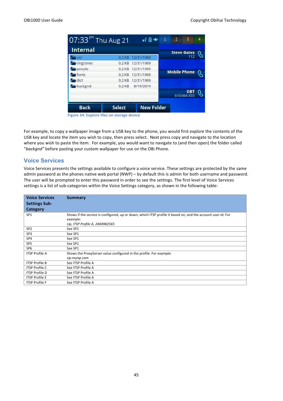 Voice services | Obihai OBi1000 User Guide User Manual | Page 45 / 62