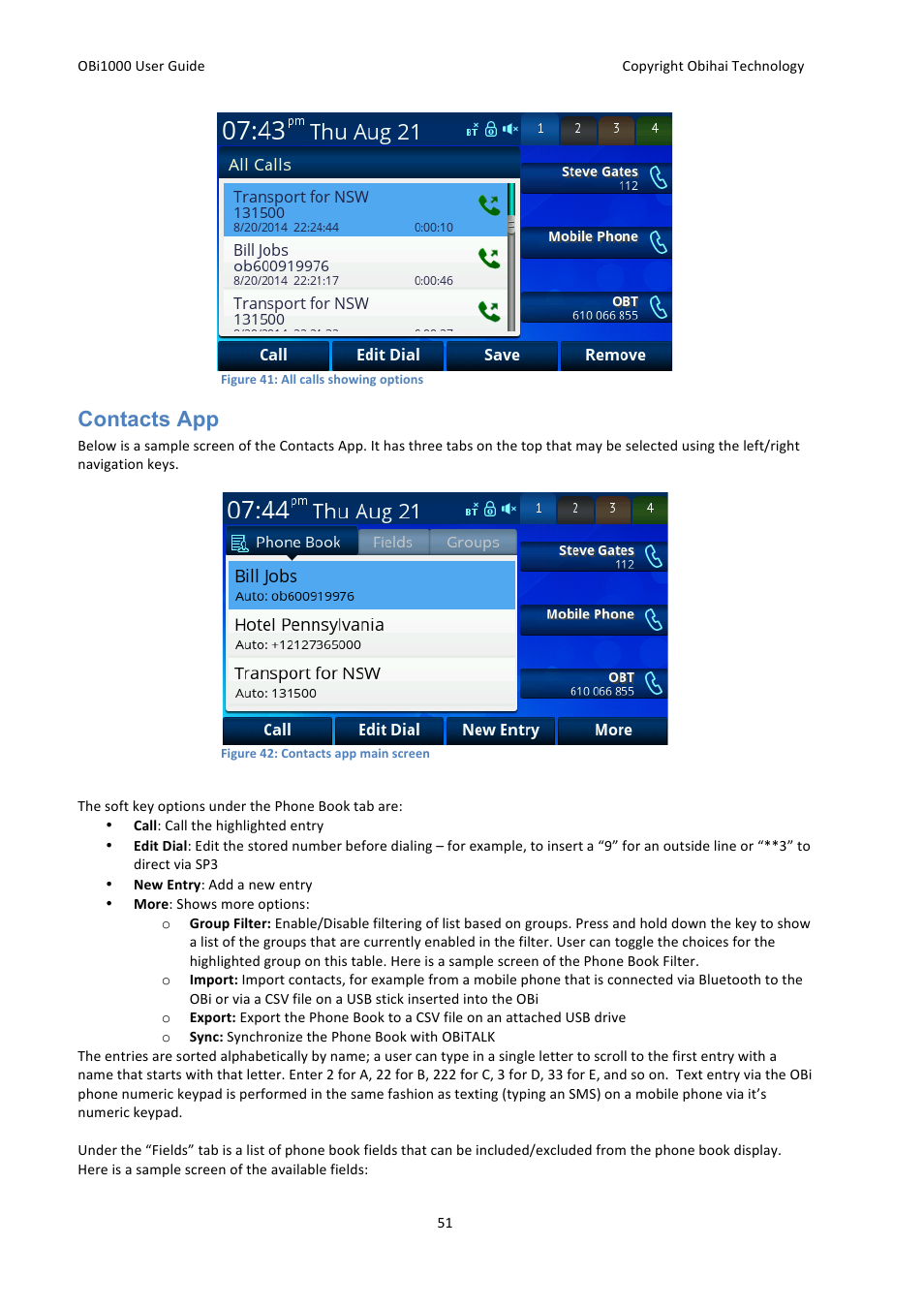 Contacts app | Obihai OBi1000 User Guide User Manual | Page 51 / 62