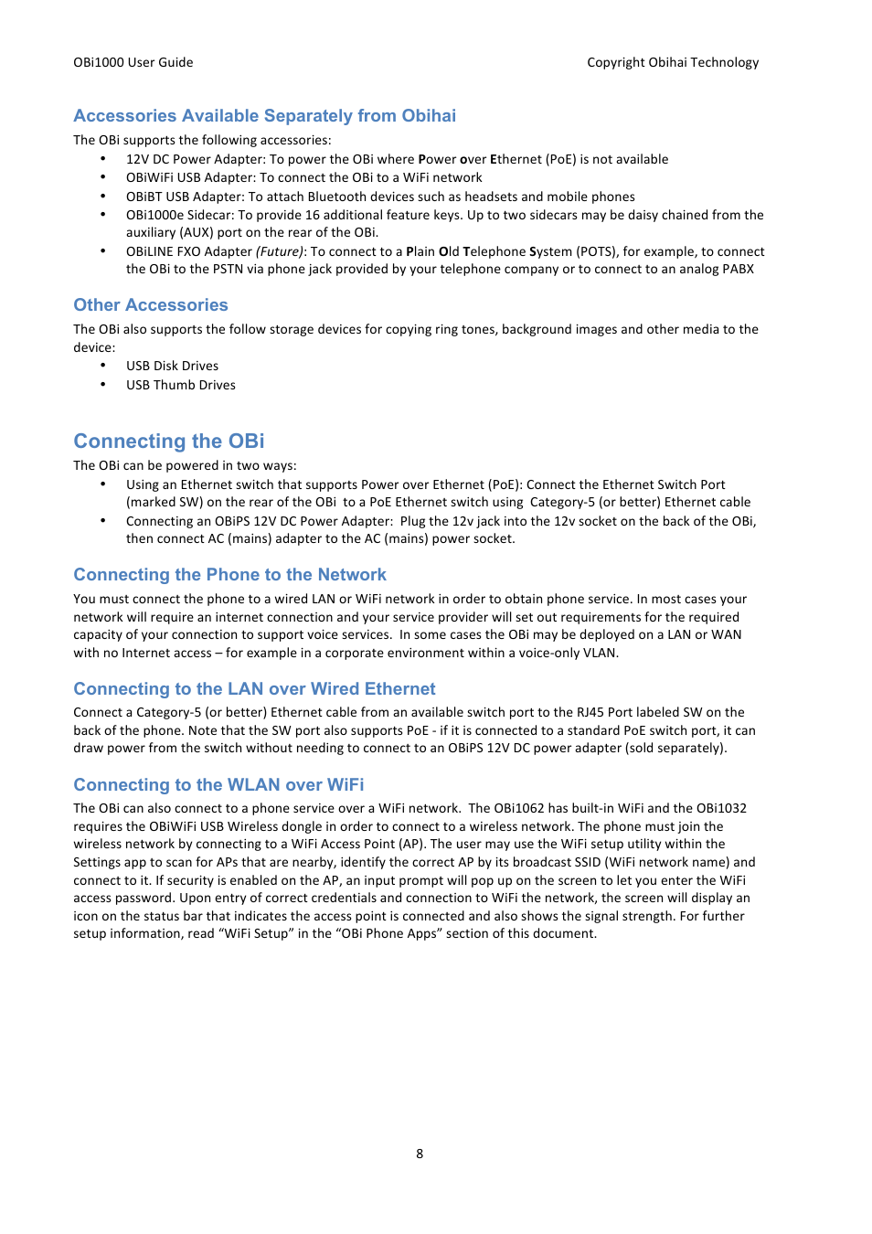Connecting the obi | Obihai OBi1000 User Guide User Manual | Page 8 / 62