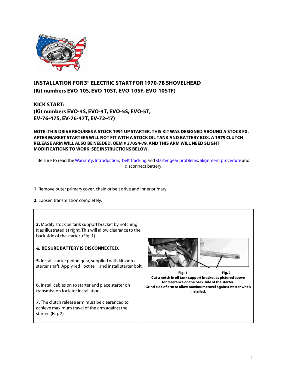 Belt Drives EVO-10STF User Manual | 3 pages