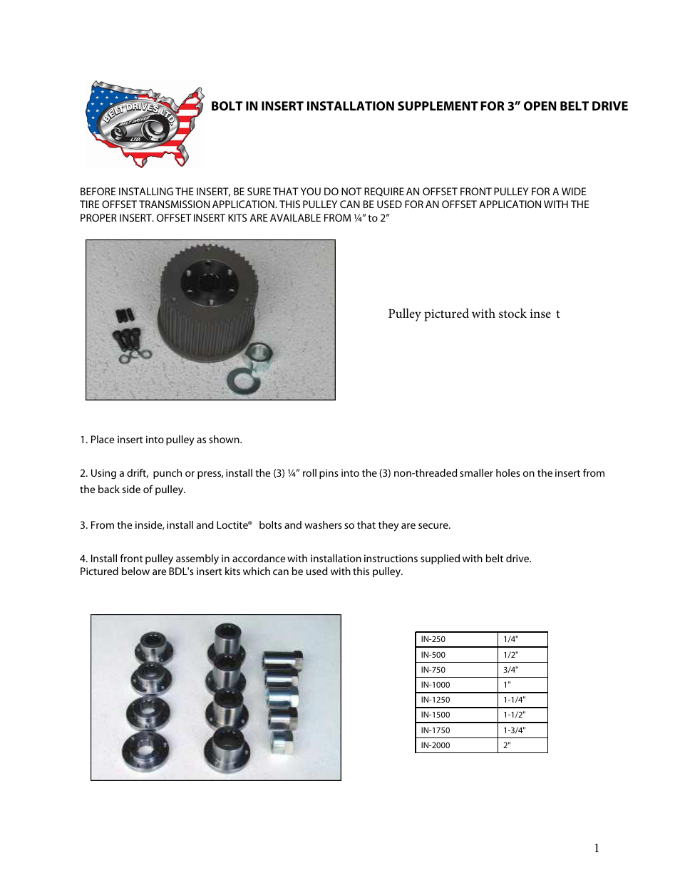 Belt Drives Supplement for 3” Belt Drive User Manual | 2 pages