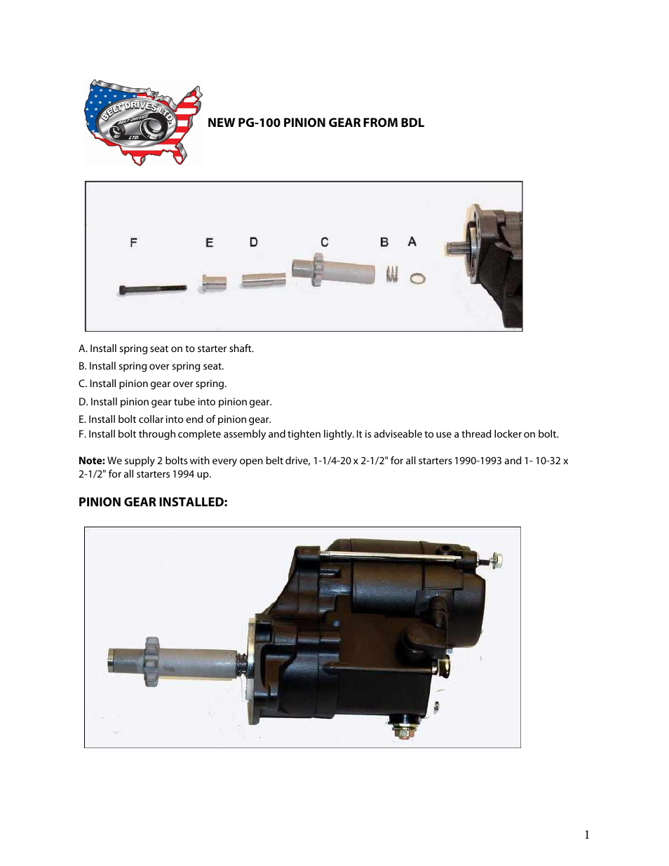 Belt Drives PG-100 User Manual | 1 page