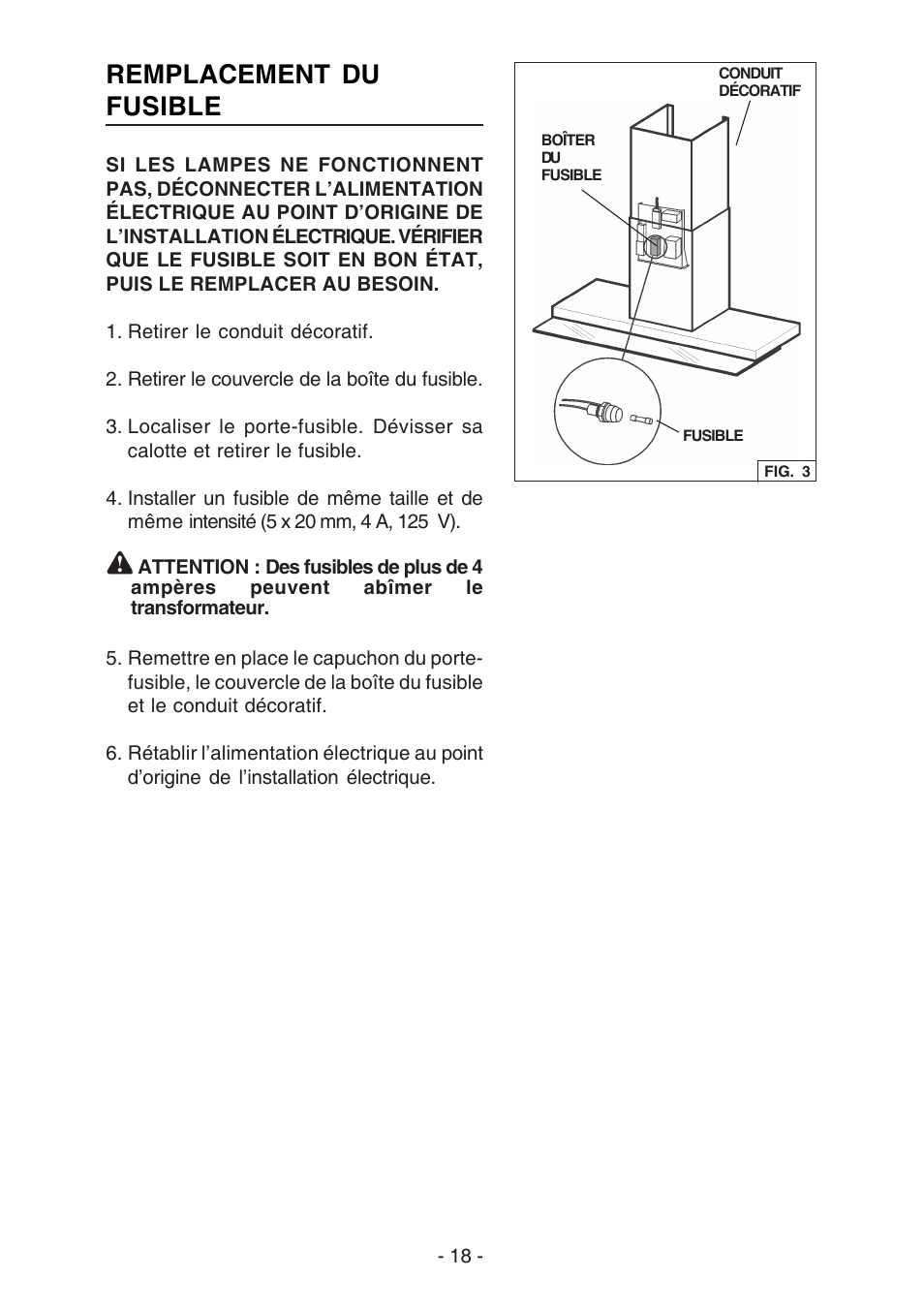 Remplacement du fusible | Broan E55000 User Manual | Page 18 / 44