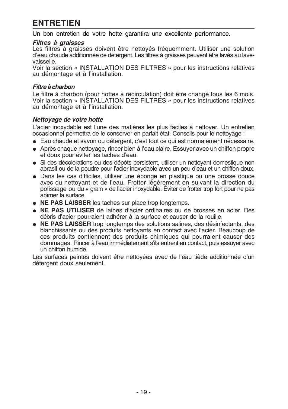 Entretien | Broan E55000 User Manual | Page 19 / 44