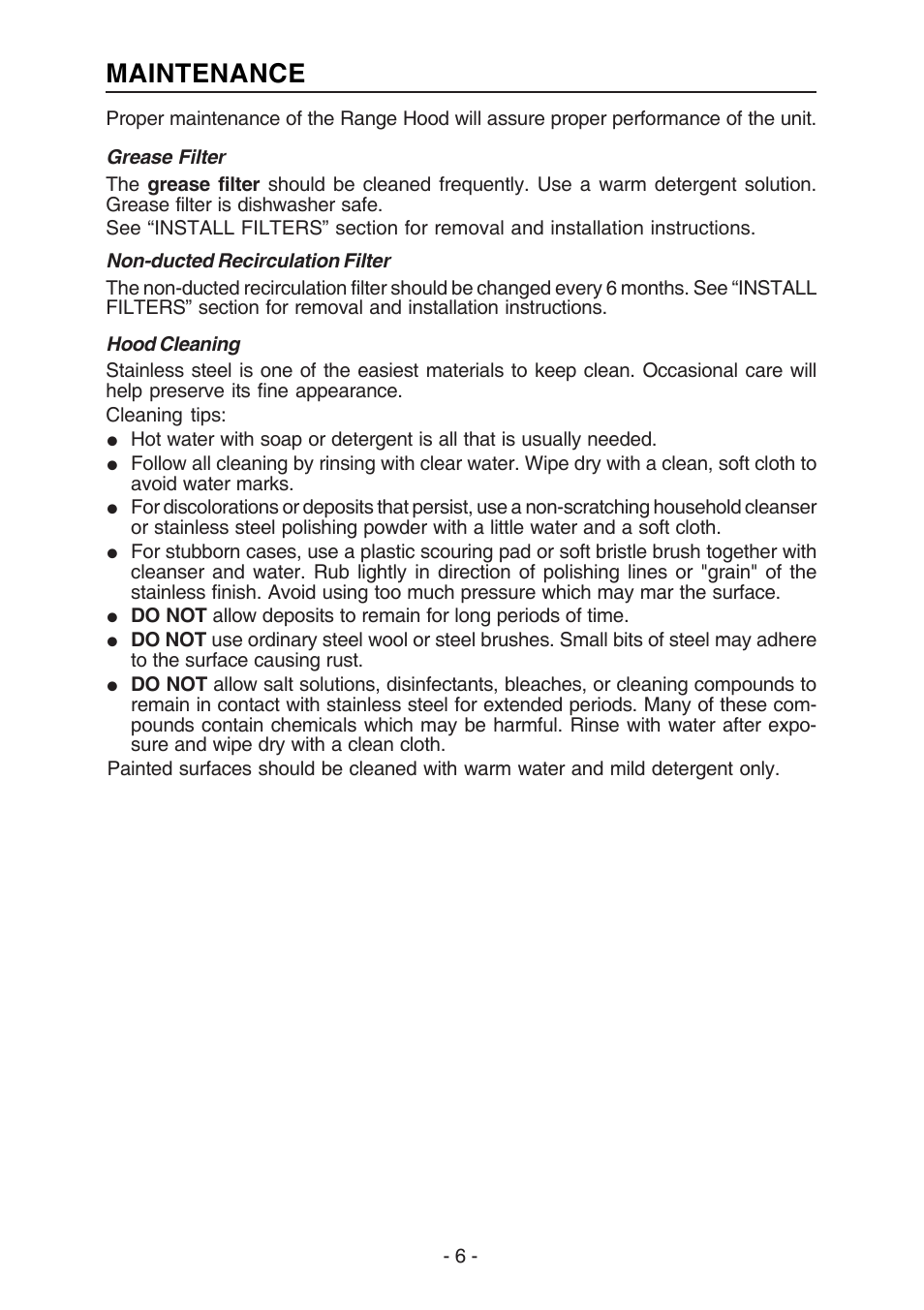 Maintenance | Broan E55000 User Manual | Page 6 / 44