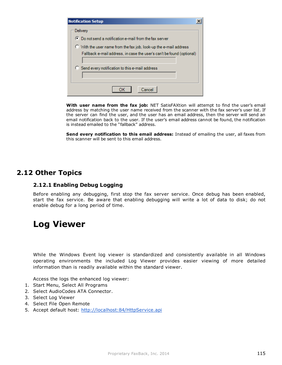 Log viewer, 12 other topics | FaxBack NET SatisFAXtion 9.0 - Fax Server Manual User Manual | Page 115 / 203