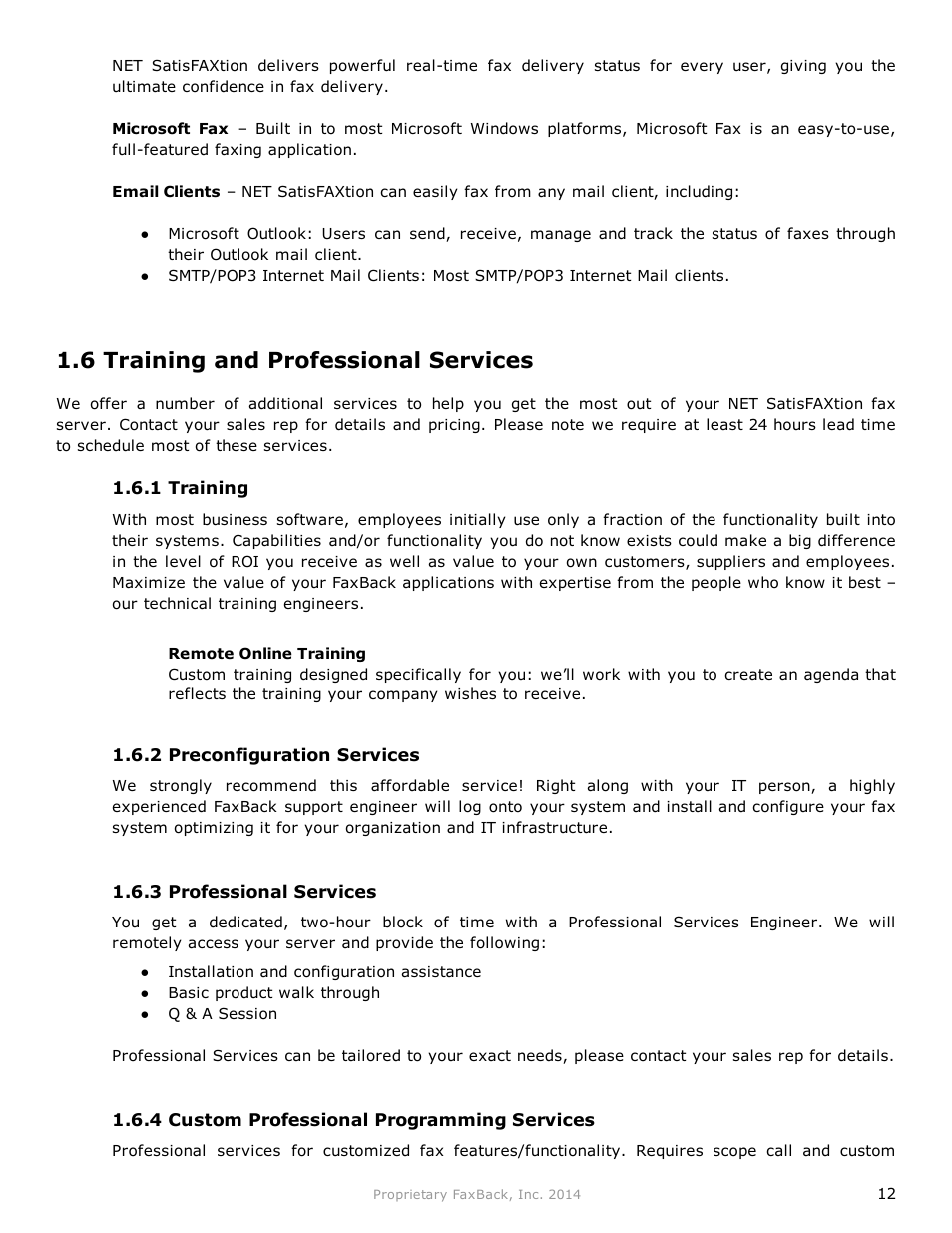 6 training and professional services | FaxBack NET SatisFAXtion 9.0 - Fax Server Manual User Manual | Page 12 / 203