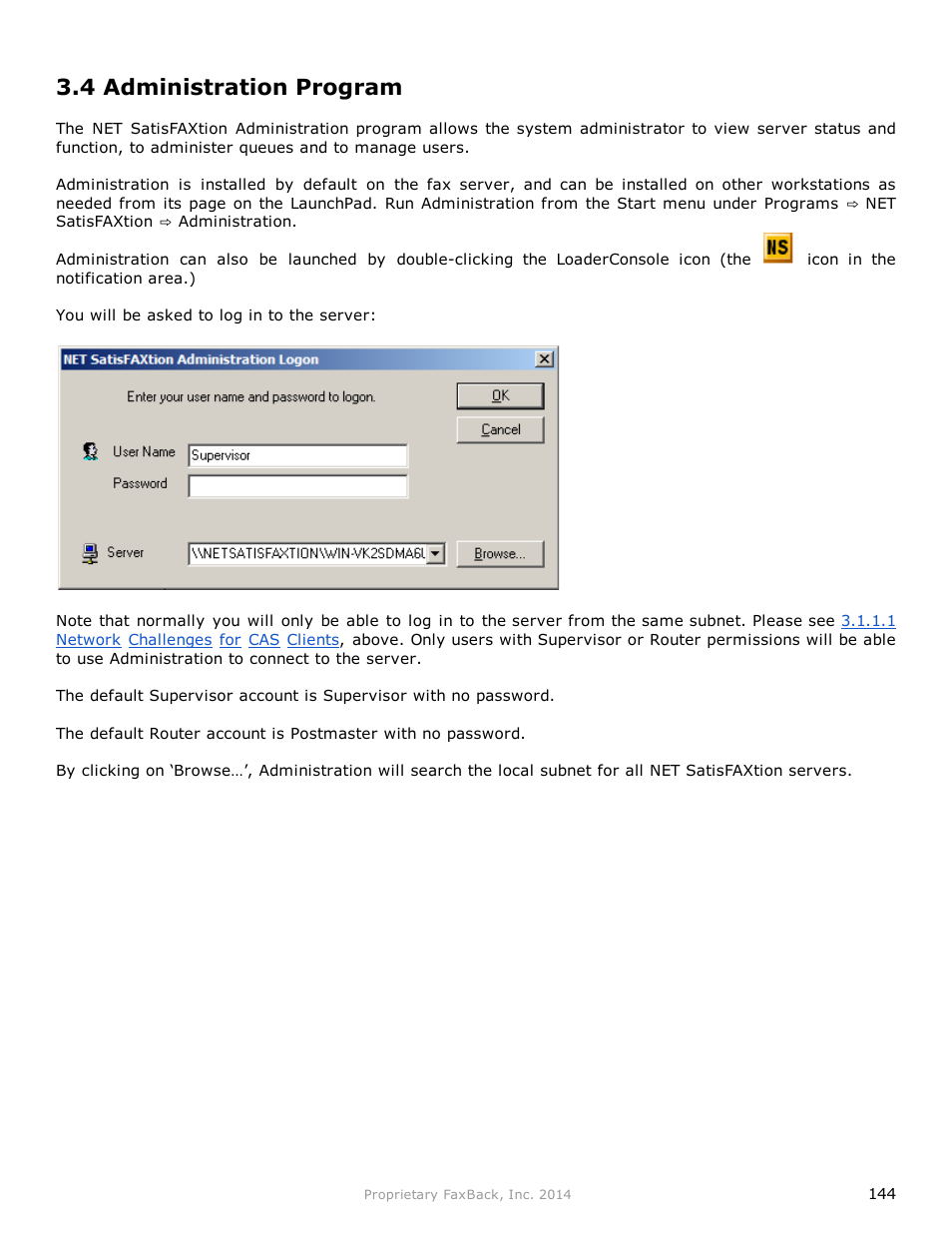 4 administration program | FaxBack NET SatisFAXtion 9.0 - Fax Server Manual User Manual | Page 144 / 203