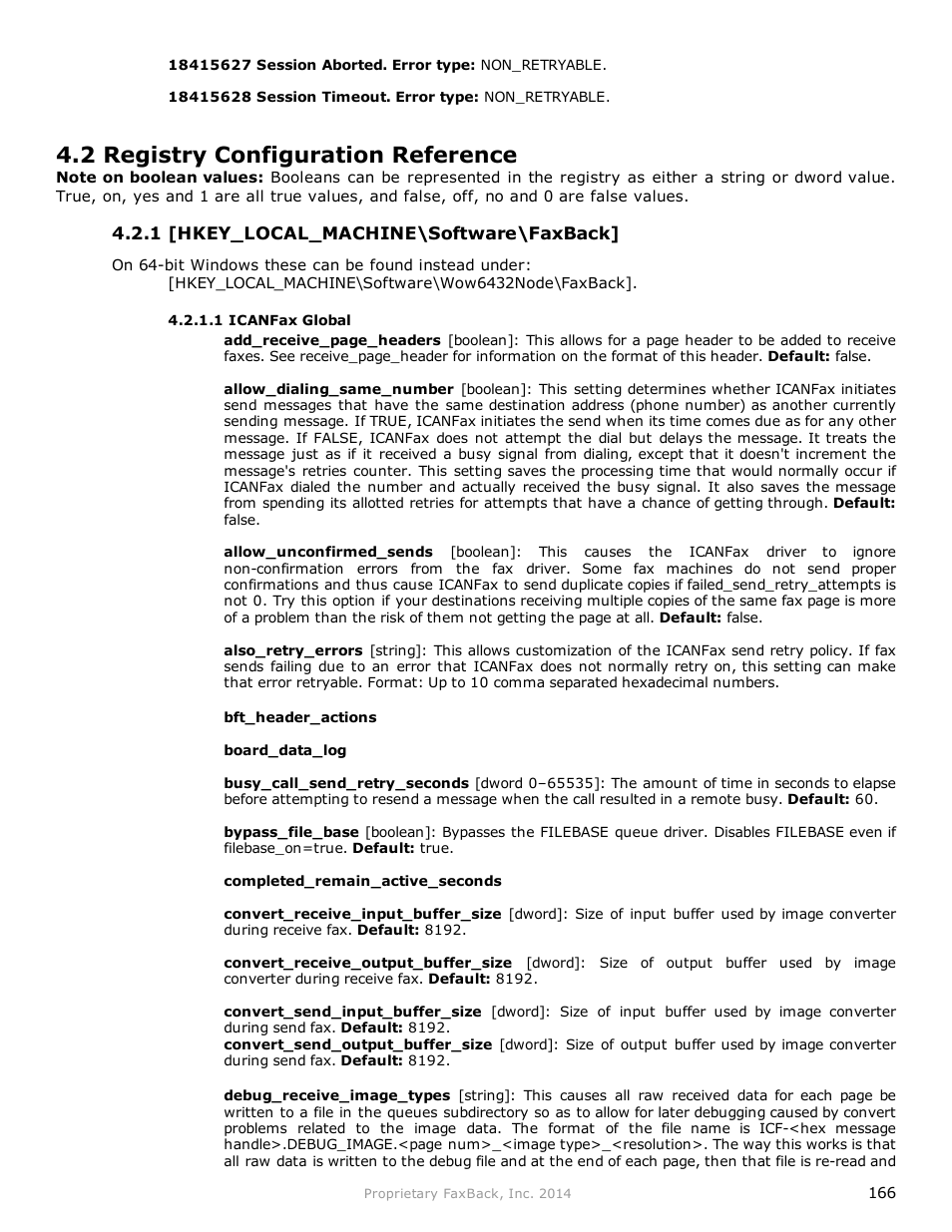 2 registry configuration reference | FaxBack NET SatisFAXtion 9.0 - Fax Server Manual User Manual | Page 166 / 203