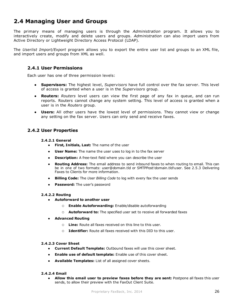 4 managing user and groups | FaxBack NET SatisFAXtion 9.0 - Fax Server Manual User Manual | Page 26 / 203