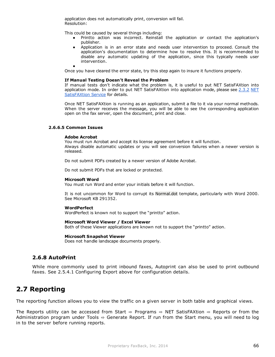 7 reporting | FaxBack NET SatisFAXtion 9.0 - Fax Server Manual User Manual | Page 66 / 203