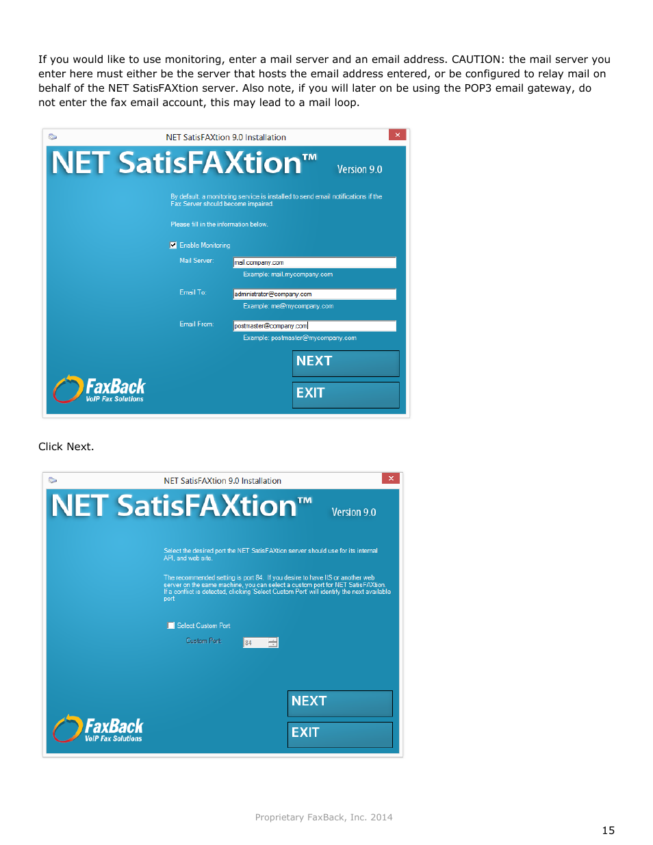 FaxBack NET SatisFAXtion 9.0 - Installation Guide (Small Business Edition) User Manual | Page 15 / 23