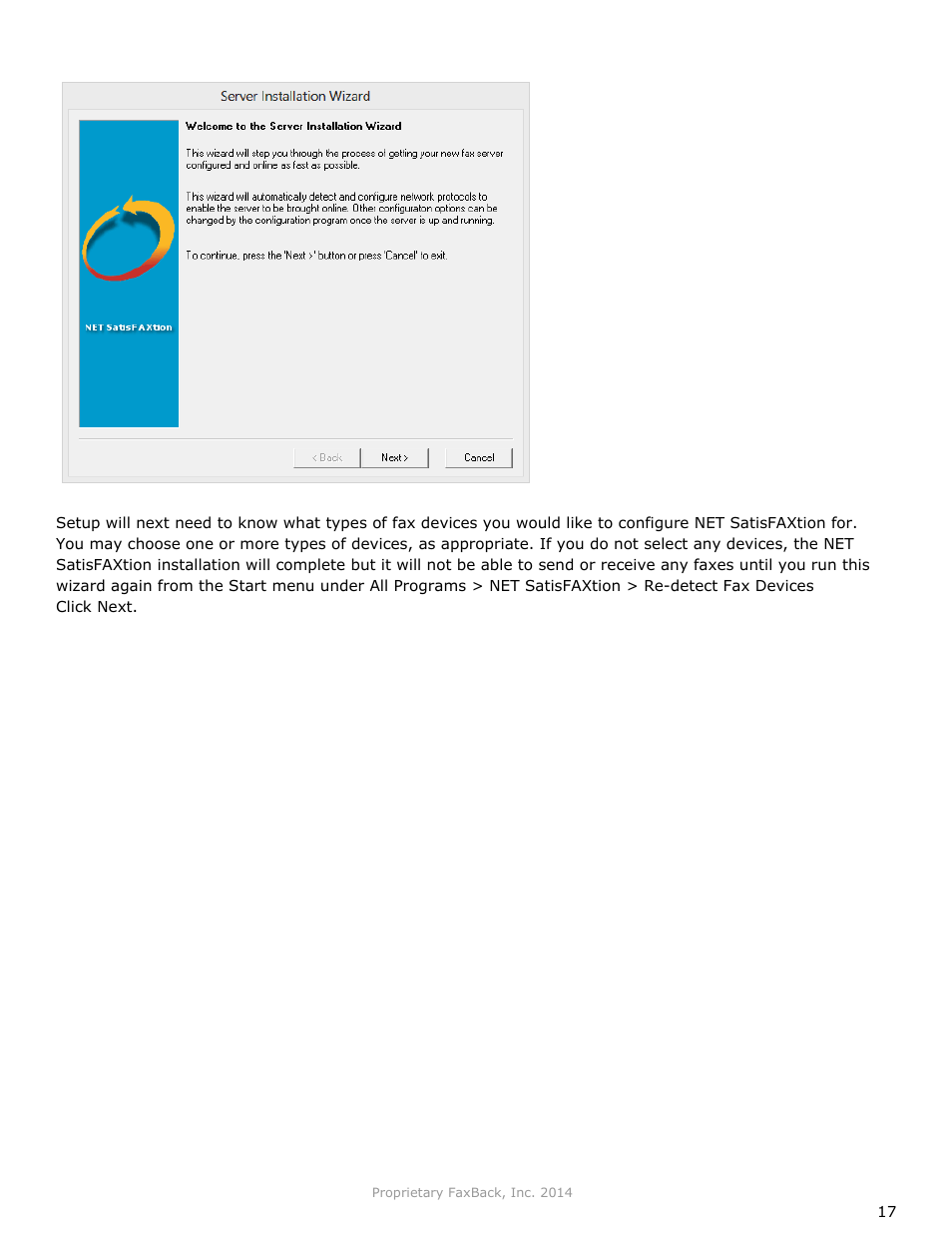 FaxBack NET SatisFAXtion 9.0 - Installation Guide (Small Business Edition) User Manual | Page 17 / 23