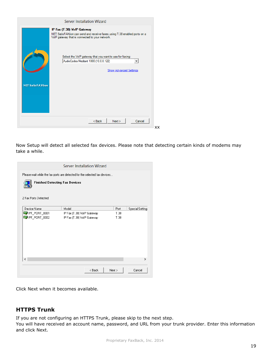 FaxBack NET SatisFAXtion 9.0 - Installation Guide (Small Business Edition) User Manual | Page 19 / 23