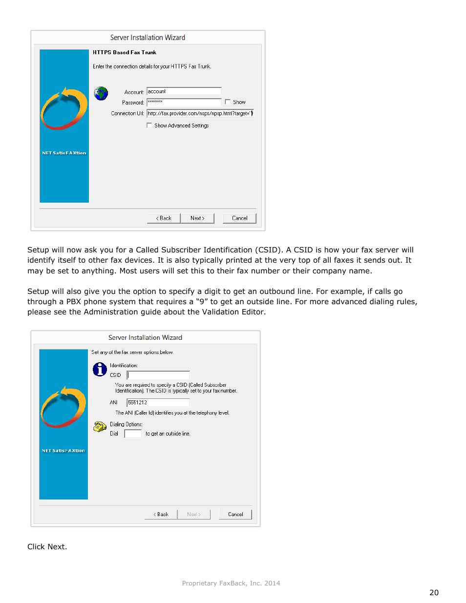 FaxBack NET SatisFAXtion 9.0 - Installation Guide (Small Business Edition) User Manual | Page 20 / 23