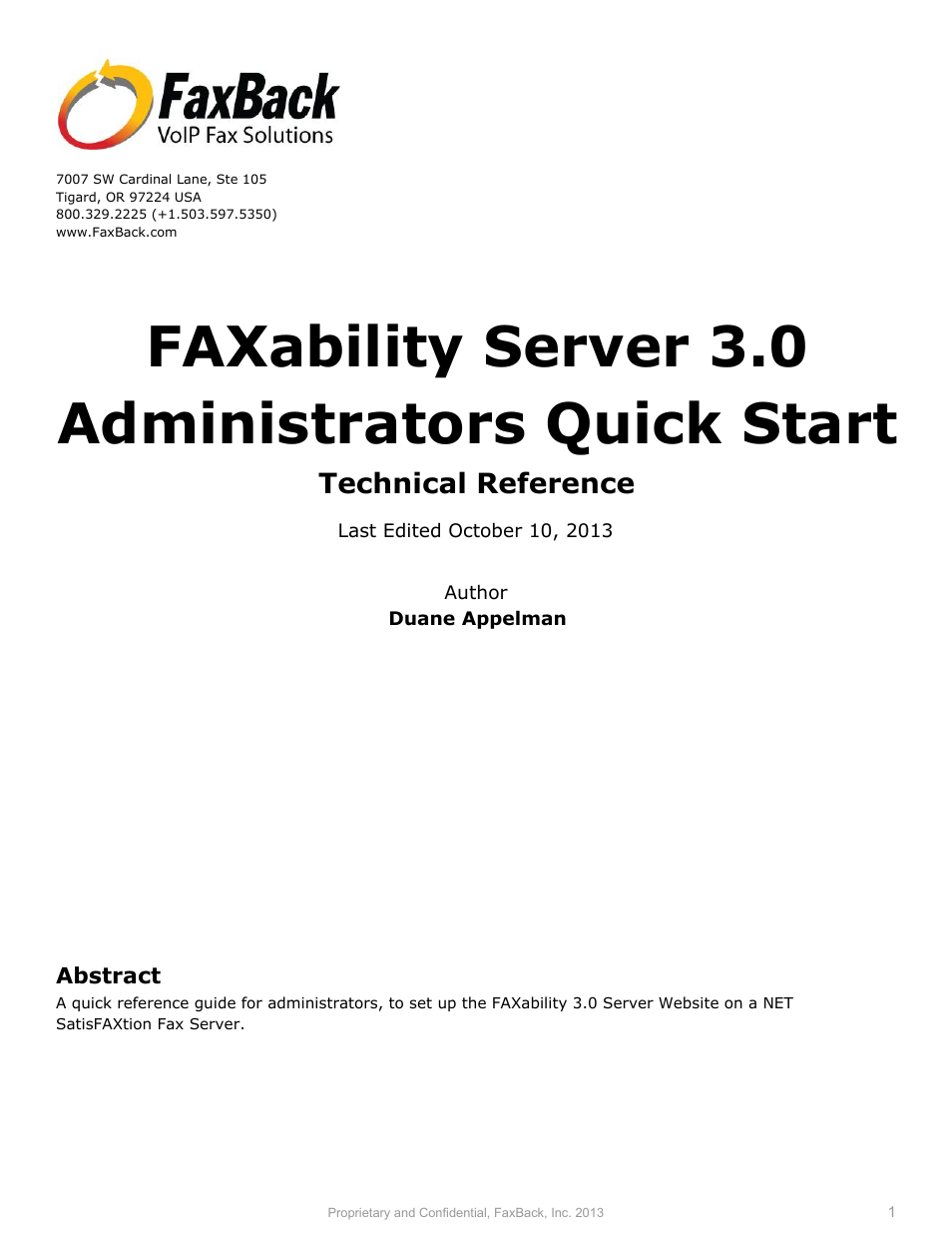 FaxBack FAXability Server 3.0 - Quick Start Guide User Manual | 3 pages
