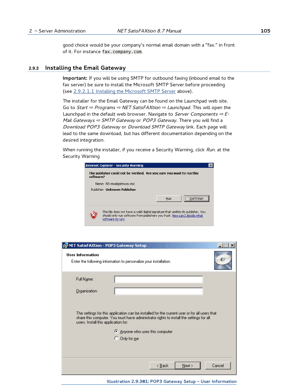 3 installing the email gateway | FaxBack NET SatisFAXtion 8.7 (Including R3) - Manual User Manual | Page 105 / 238
