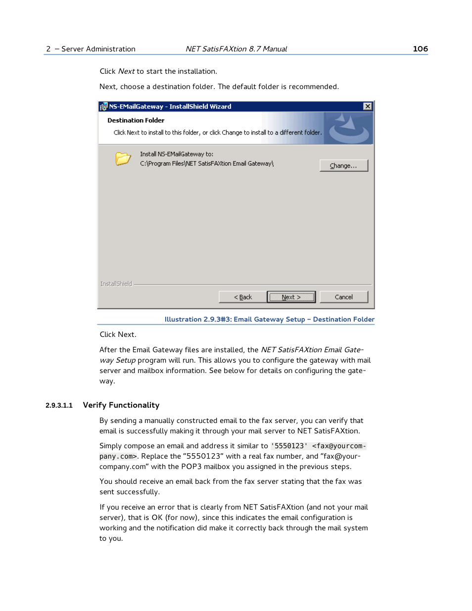 1 verify functionality | FaxBack NET SatisFAXtion 8.7 (Including R3) - Manual User Manual | Page 106 / 238
