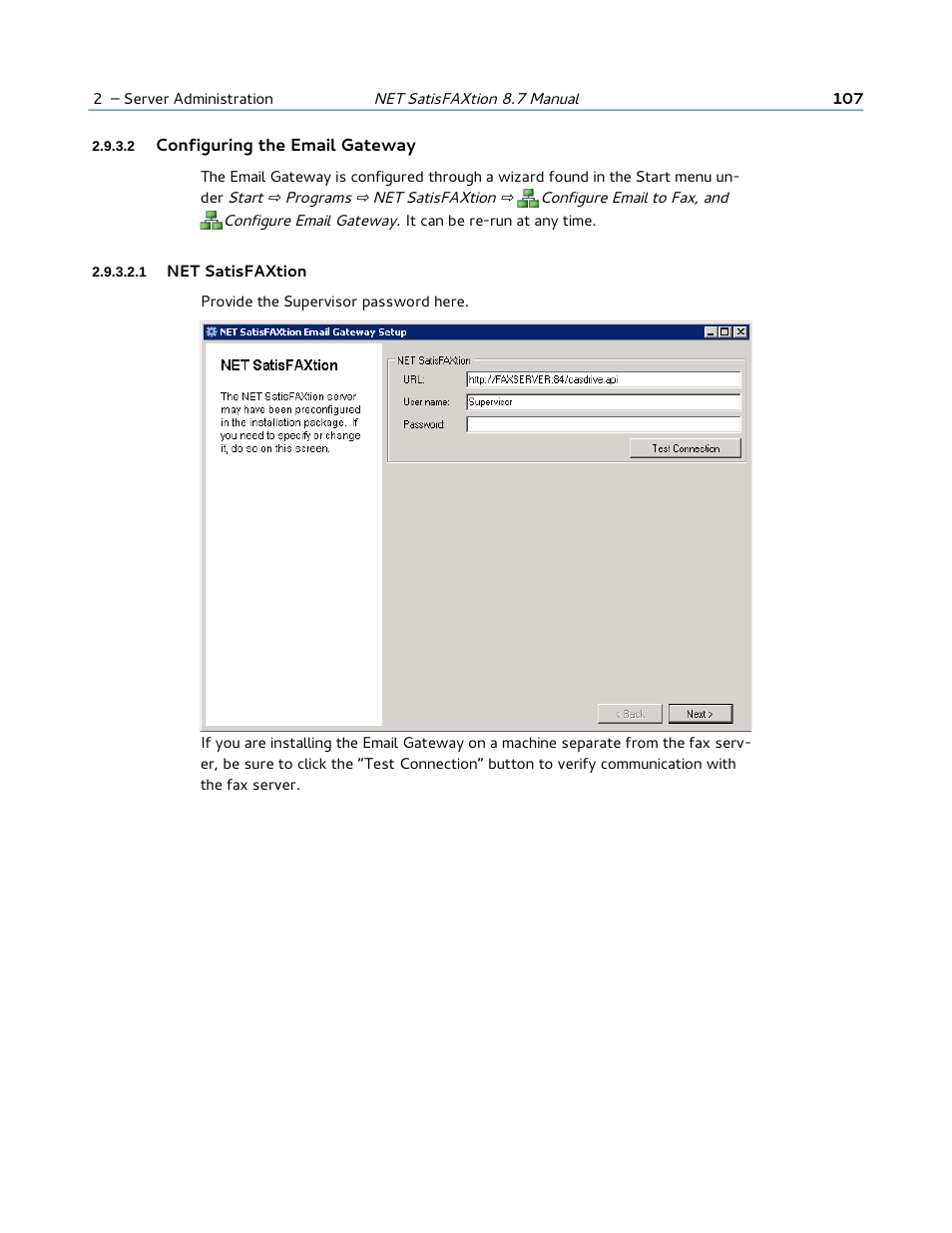 2 configuring the email gateway, 1 net satisfaxtion | FaxBack NET SatisFAXtion 8.7 (Including R3) - Manual User Manual | Page 107 / 238