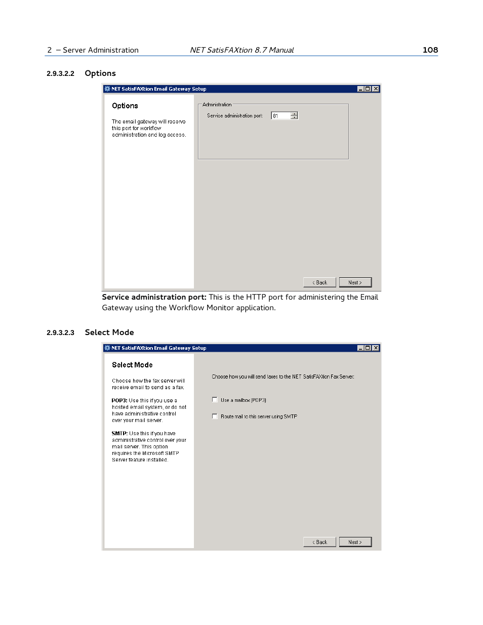 2 options, 3 select mode | FaxBack NET SatisFAXtion 8.7 (Including R3) - Manual User Manual | Page 108 / 238