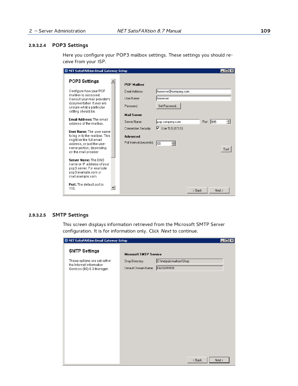 4 pop3 settings, 5 smtp settings | FaxBack NET SatisFAXtion 8.7 (Including R3) - Manual User Manual | Page 109 / 238