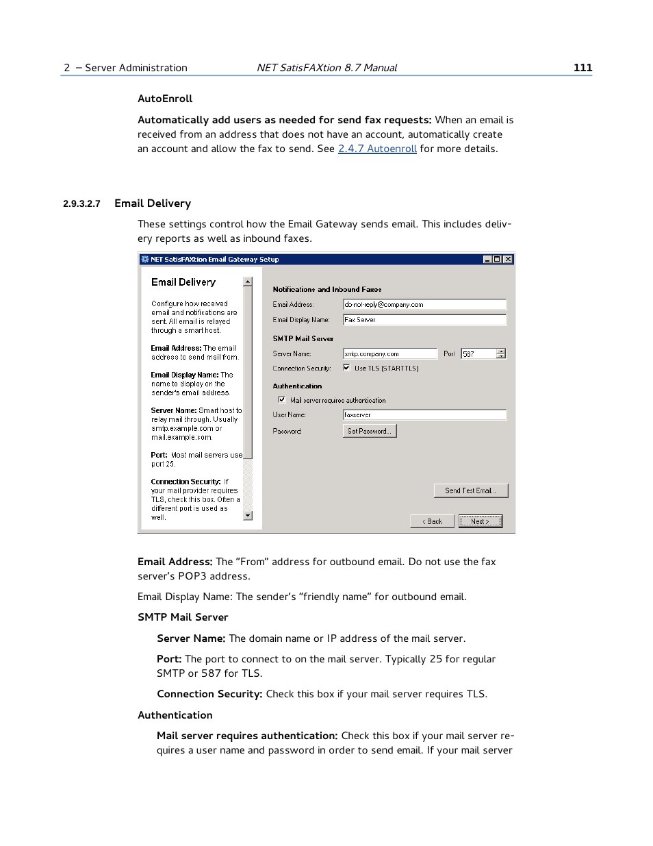 7 email delivery | FaxBack NET SatisFAXtion 8.7 (Including R3) - Manual User Manual | Page 111 / 238