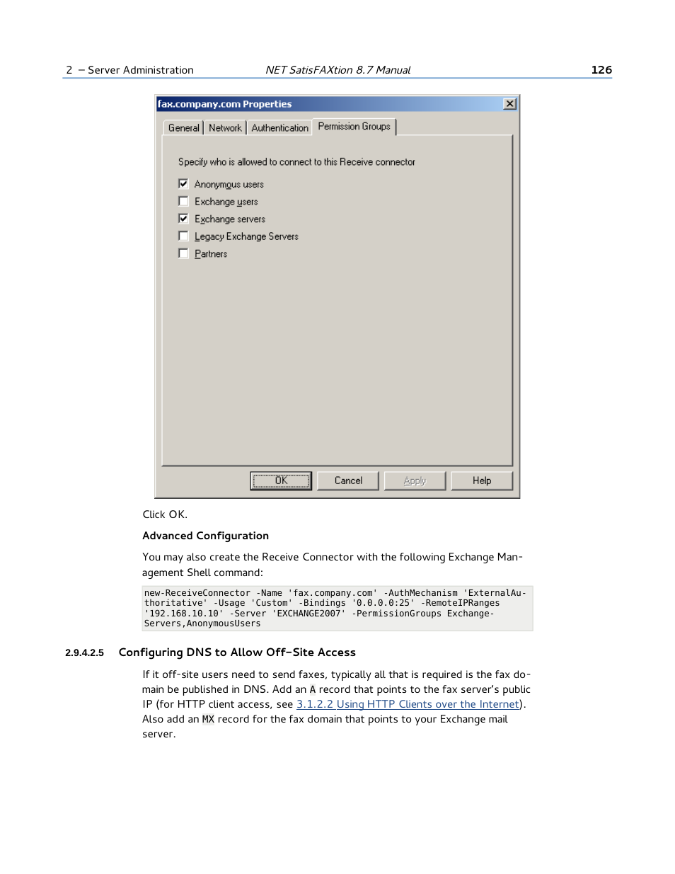5 configuring dns to allow off-site access | FaxBack NET SatisFAXtion 8.7 (Including R3) - Manual User Manual | Page 126 / 238