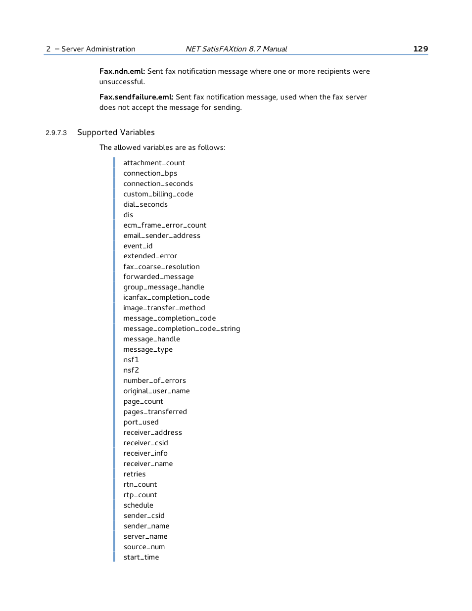 3 supported variables | FaxBack NET SatisFAXtion 8.7 (Including R3) - Manual User Manual | Page 129 / 238