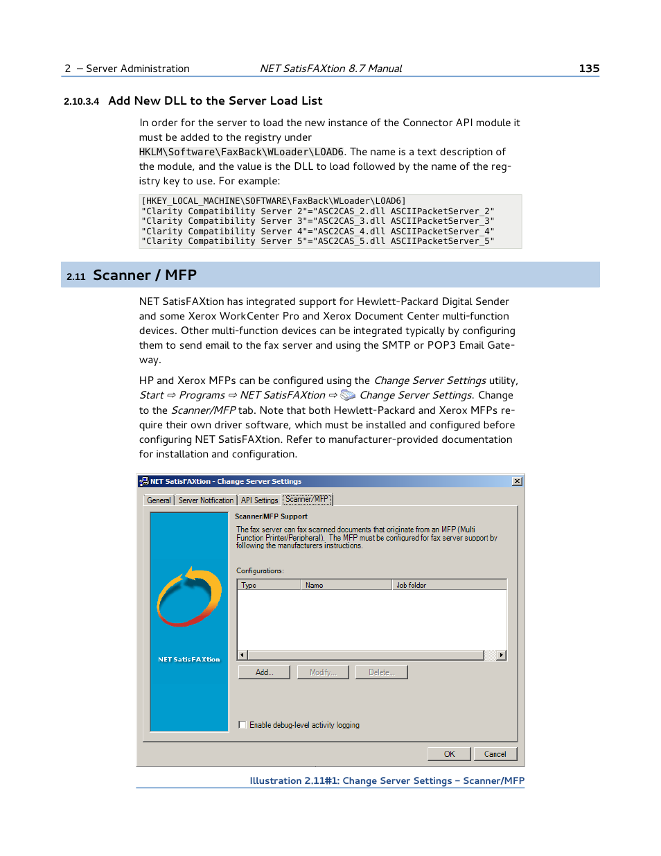 4 add new dll to the server load list, 11 scanner / mfp, Scanner / mfp | FaxBack NET SatisFAXtion 8.7 (Including R3) - Manual User Manual | Page 135 / 238