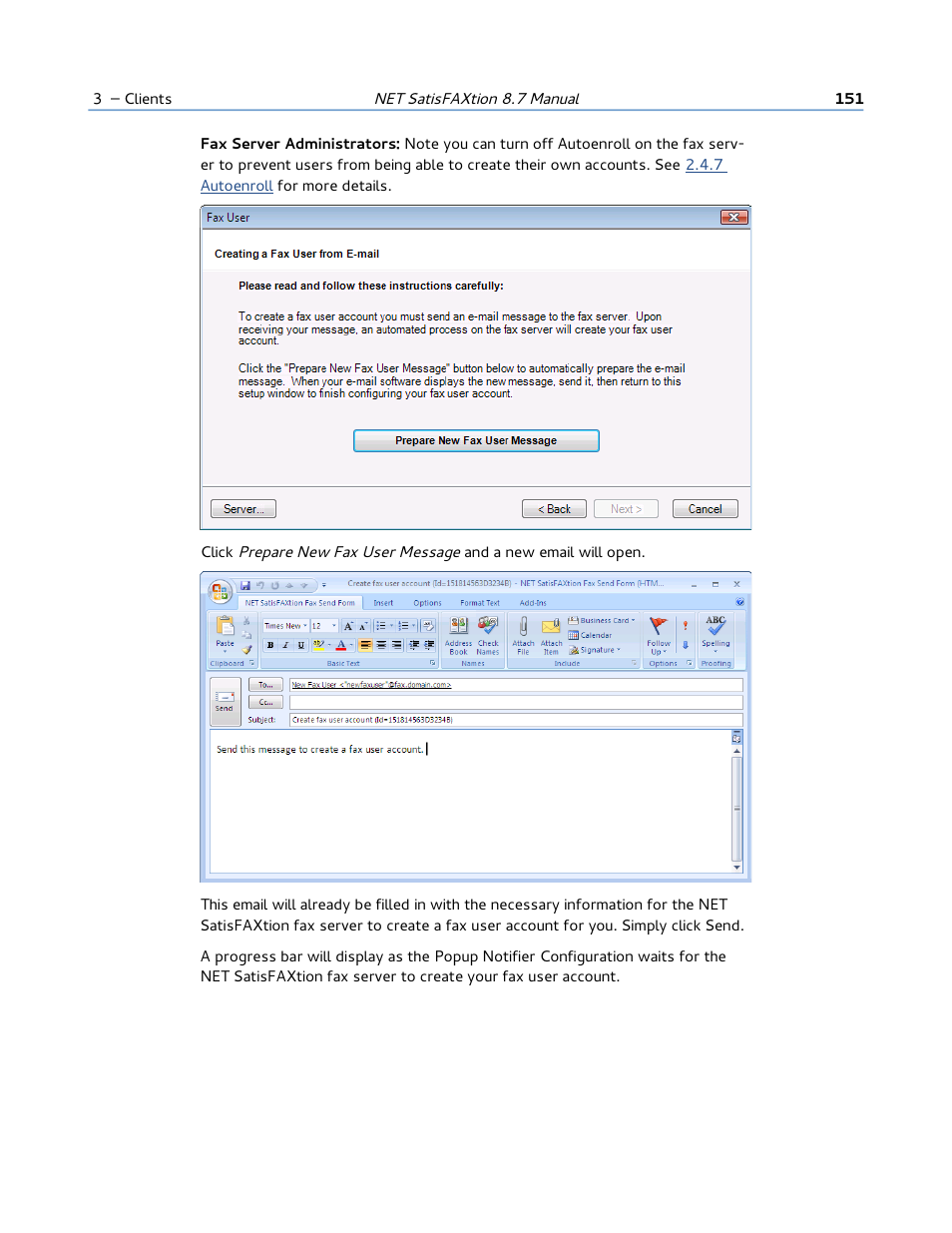 FaxBack NET SatisFAXtion 8.7 (Including R3) - Manual User Manual | Page 151 / 238