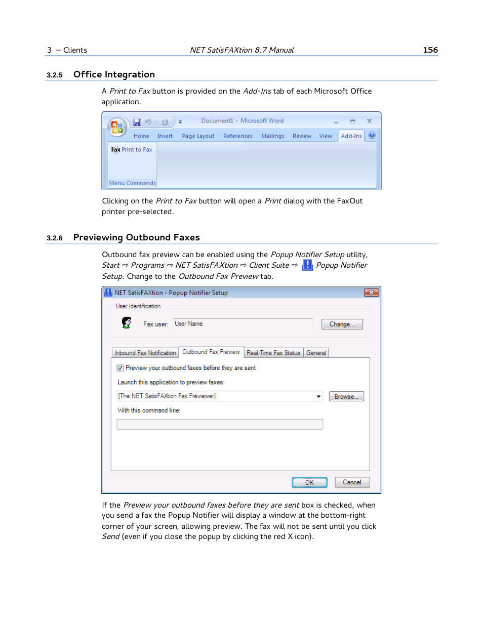 5 office integration, 6 previewing outbound faxes | FaxBack NET SatisFAXtion 8.7 (Including R3) - Manual User Manual | Page 156 / 238