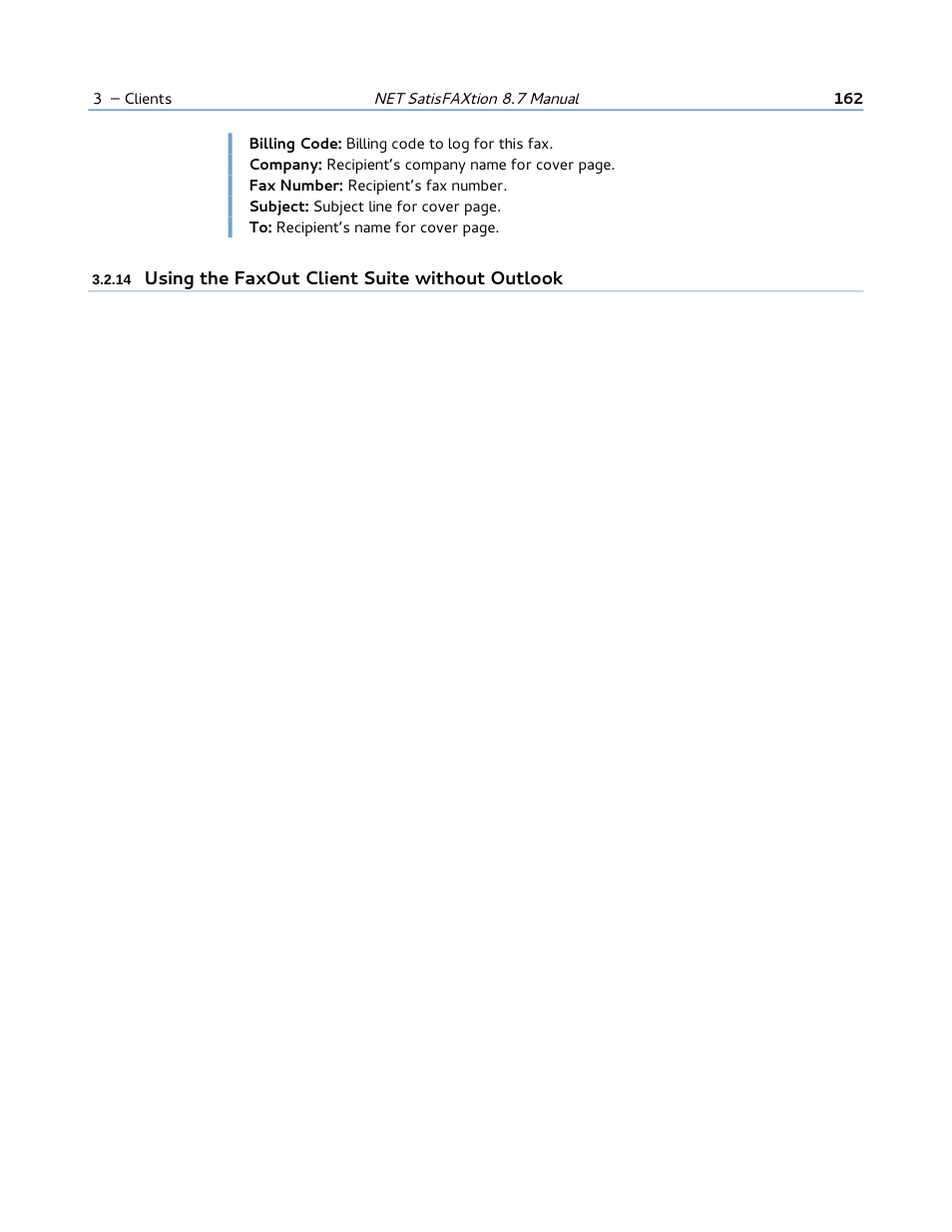 14 using the faxout client suite without outlook | FaxBack NET SatisFAXtion 8.7 (Including R3) - Manual User Manual | Page 162 / 238