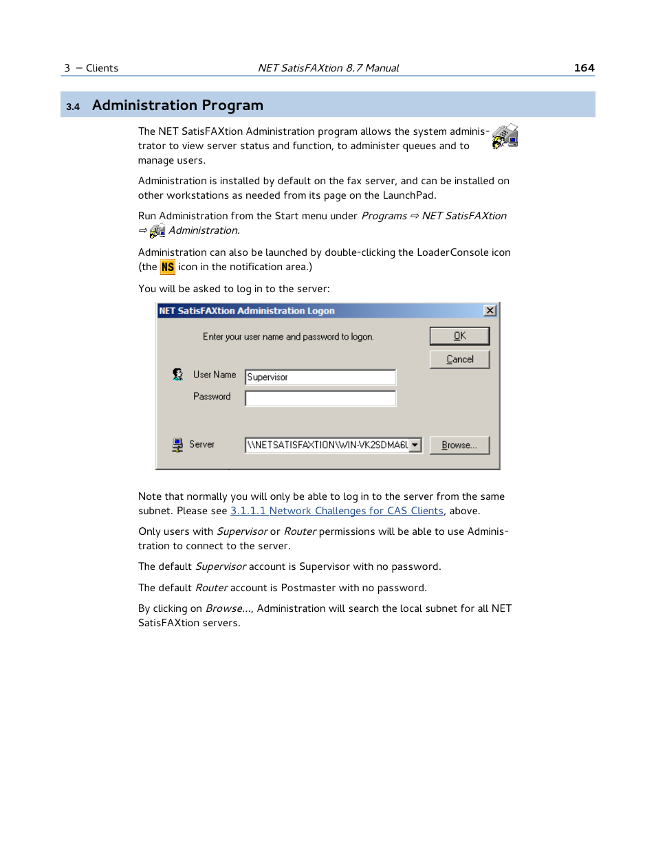 4 administration program, Administration program | FaxBack NET SatisFAXtion 8.7 (Including R3) - Manual User Manual | Page 164 / 238
