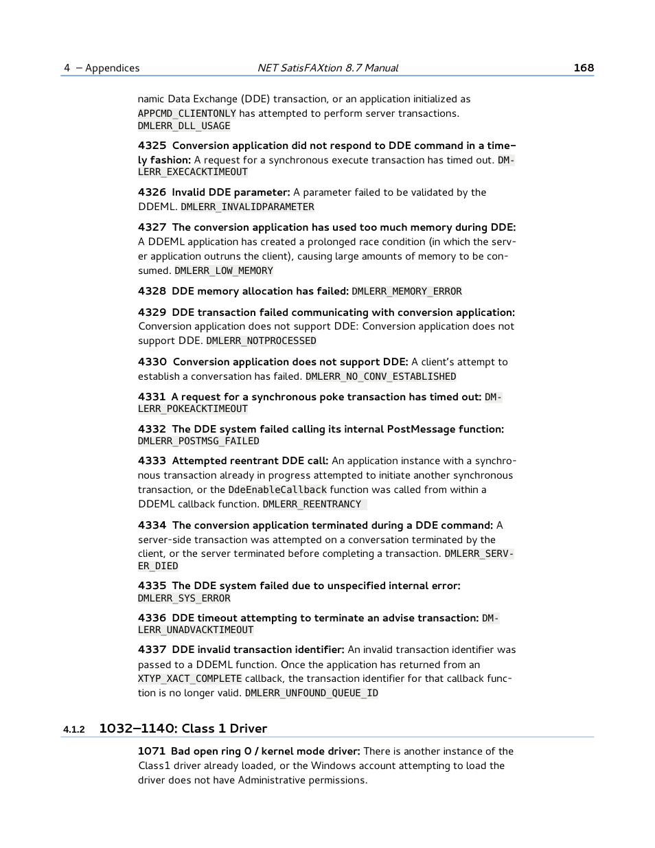 2 1032–1140: class 1 driver | FaxBack NET SatisFAXtion 8.7 (Including R3) - Manual User Manual | Page 168 / 238