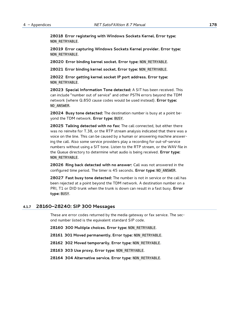7 28160–28240: sip 300 messages | FaxBack NET SatisFAXtion 8.7 (Including R3) - Manual User Manual | Page 178 / 238
