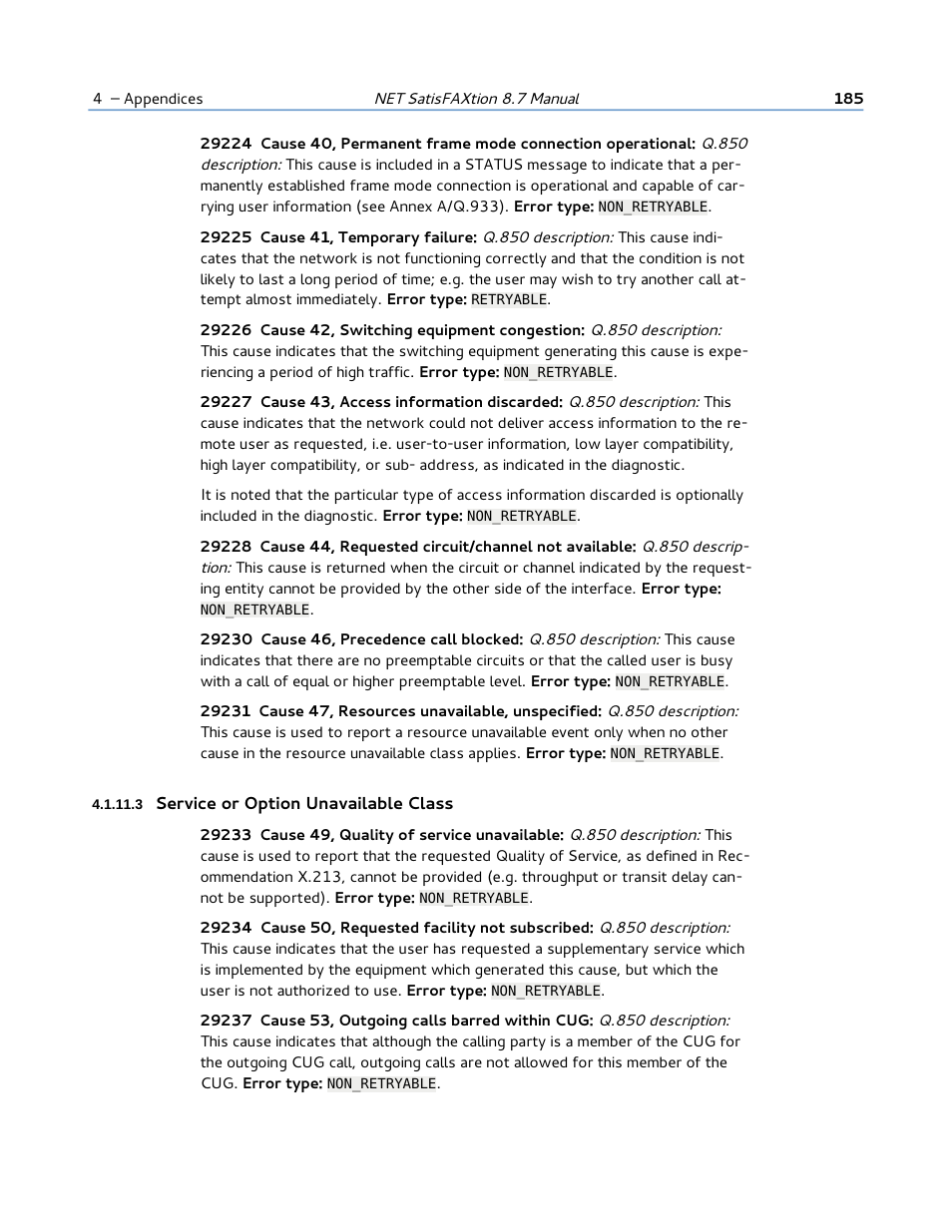 3 service or option unavailable class | FaxBack NET SatisFAXtion 8.7 (Including R3) - Manual User Manual | Page 185 / 238