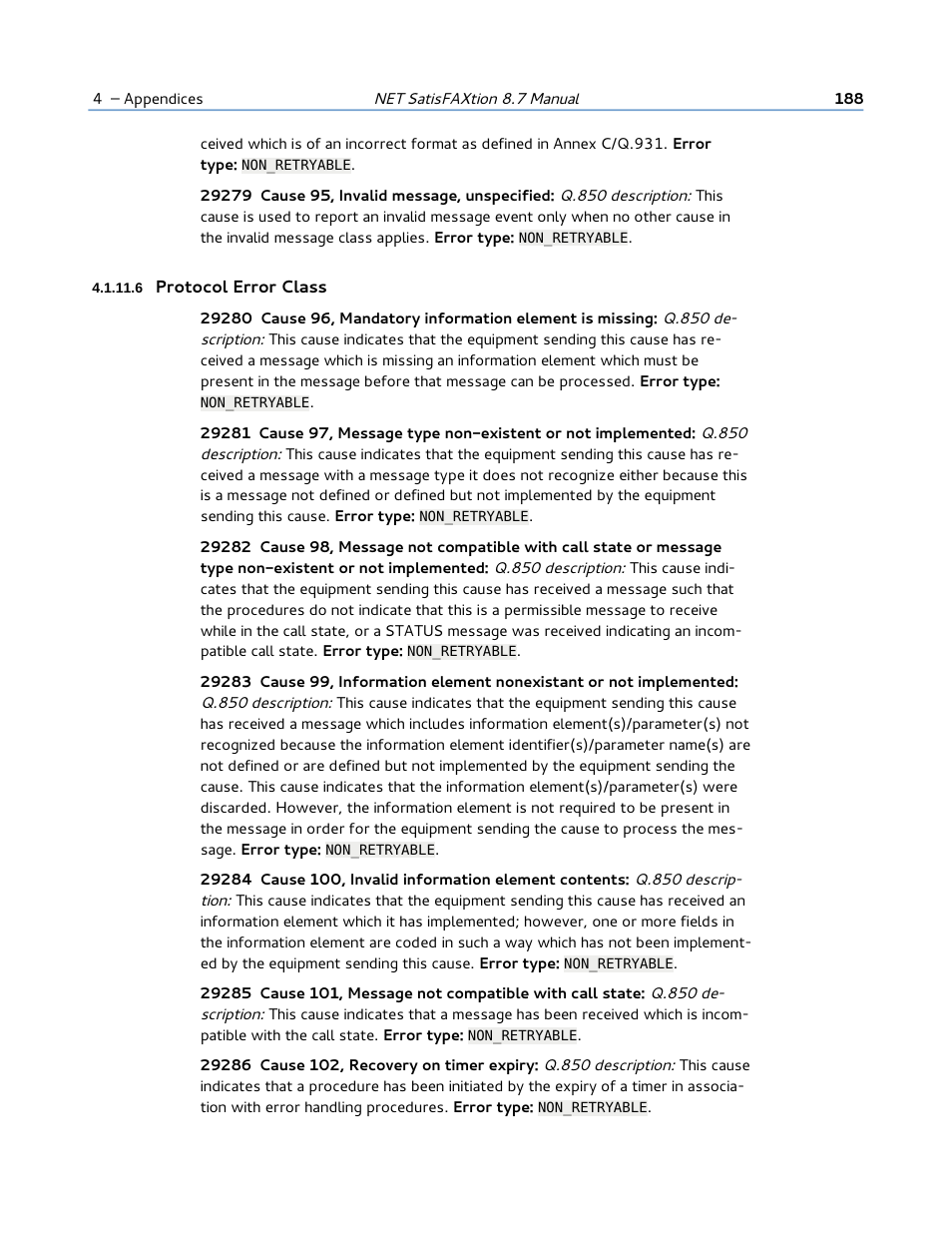6 protocol error class | FaxBack NET SatisFAXtion 8.7 (Including R3) - Manual User Manual | Page 188 / 238