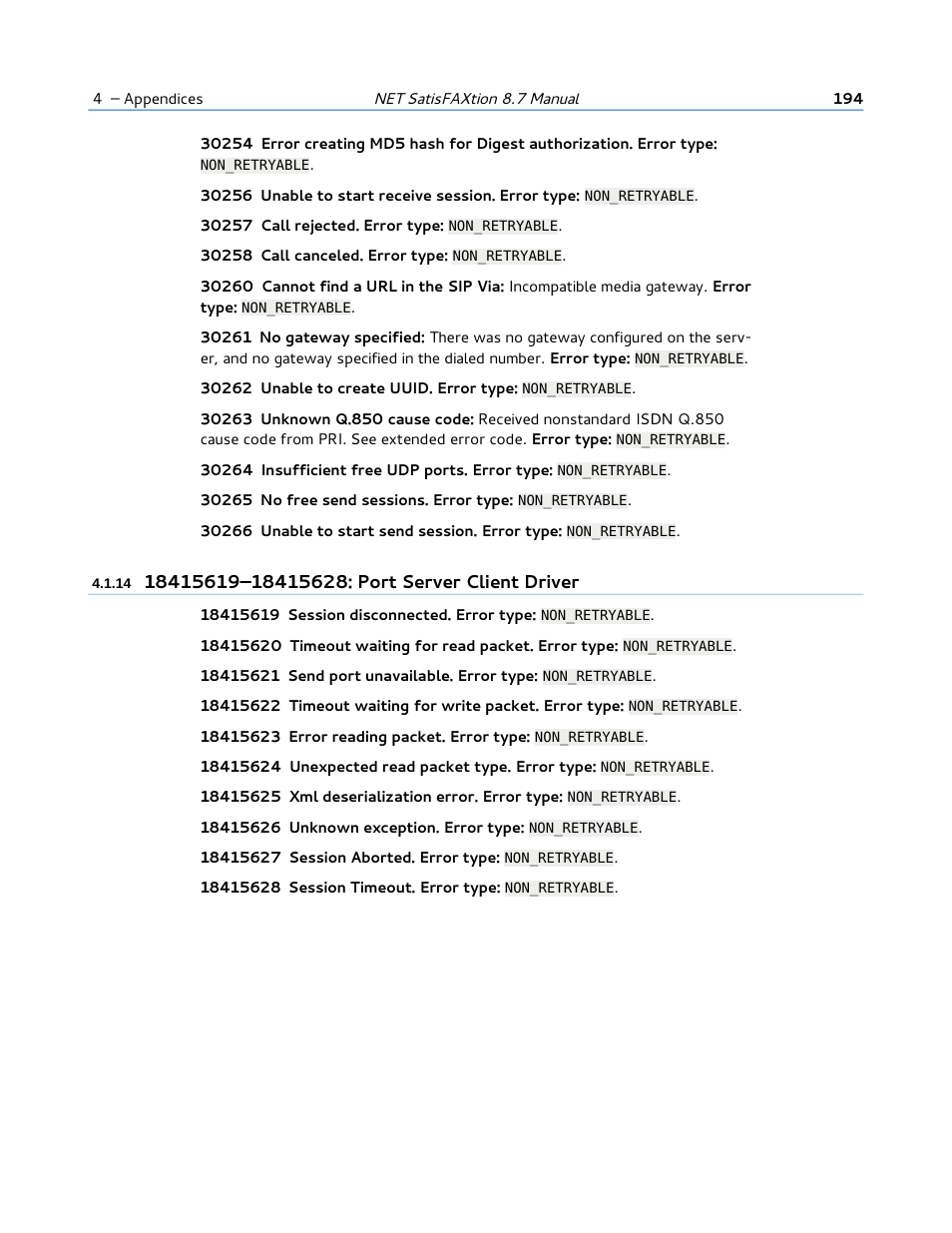 14 18415619–18415628: port server client driver | FaxBack NET SatisFAXtion 8.7 (Including R3) - Manual User Manual | Page 194 / 238