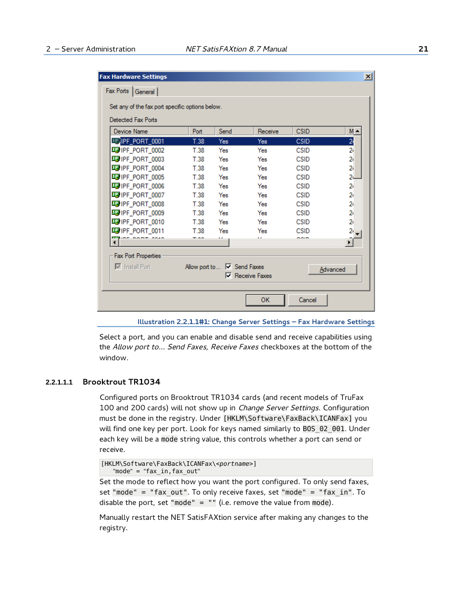 1 brooktrout tr1034 | FaxBack NET SatisFAXtion 8.7 (Including R3) - Manual User Manual | Page 21 / 238