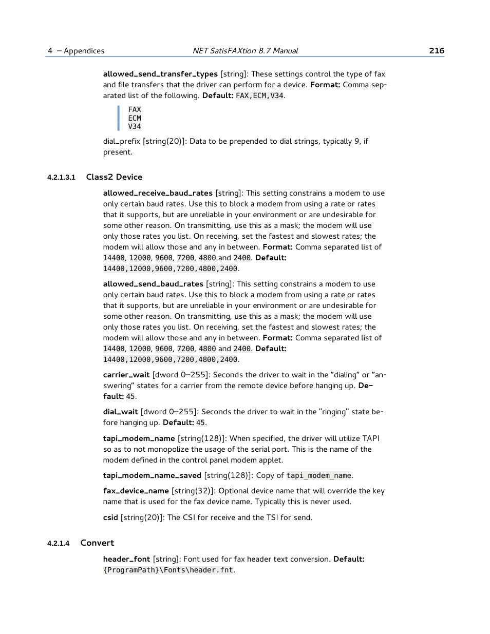 1 class2 device, 4 convert | FaxBack NET SatisFAXtion 8.7 (Including R3) - Manual User Manual | Page 216 / 238