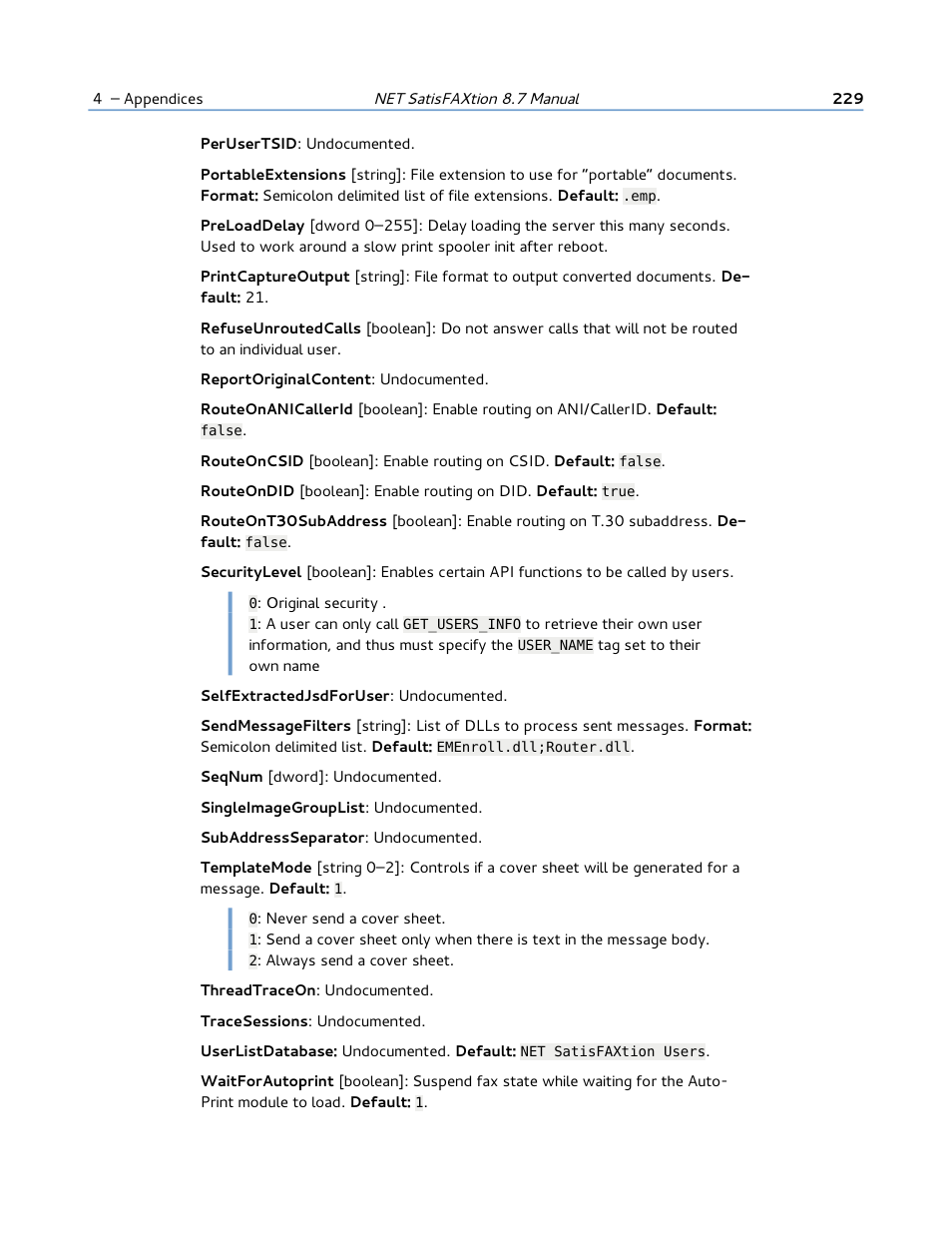 FaxBack NET SatisFAXtion 8.7 (Including R3) - Manual User Manual | Page 229 / 238